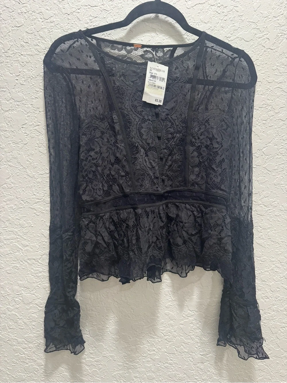 Free People  Black Lace Button-Front Blouse